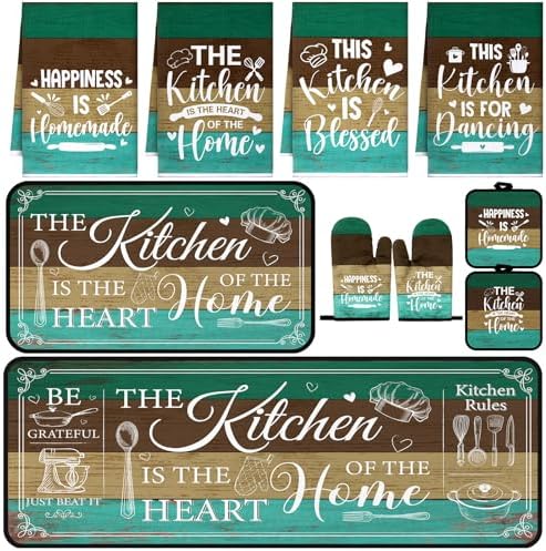 Fourluoo 10 Pcs Teal Blue Kitchen Decor and Accessories Set by Fourluoo