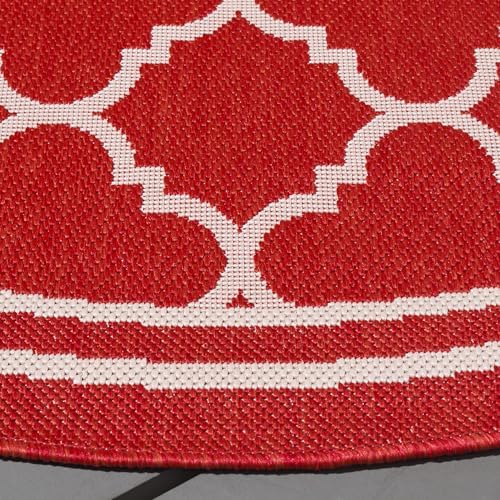 SAFAVIEH Courtyard Collection 4' Round Red/Bone CY6918 Trellis Indoor/ Outdoor Splashproof Easy Scrubbing Patio Backyard Mudroom Area Rug - Image 3