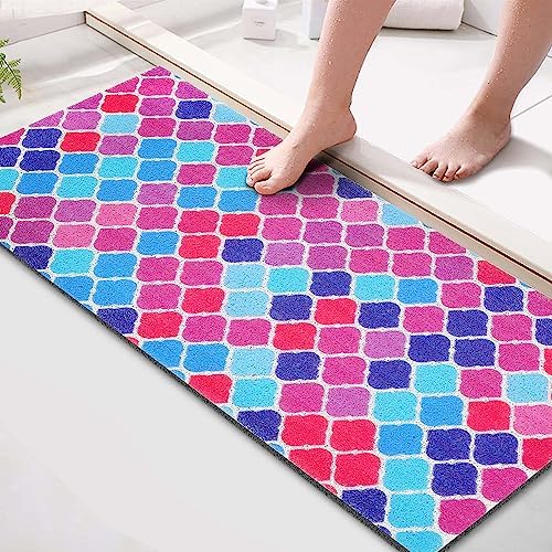 godehone Shower Mats Non Slip Without Suction Cups, PVC Loofah Bathroom Mats, Loofah Mats for Shower and Bathroom, Quick Drying, 15.7× 36 Inch, Colorful Geometric by godehone
