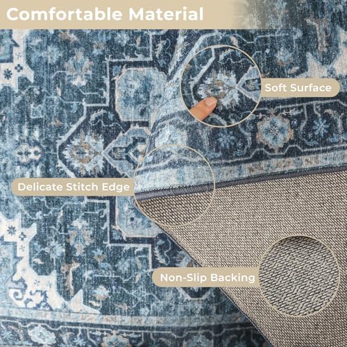 3 Piece Kitchen Rugs Sets with Runner, Washable Non Slip Soft Boho Kitchen Mats, Low Pile Stain Resistant Carpet for Hallway, Laundry Room, Entryway, Home Decor (20"x32"+20"x48"+20"x59", Navy Blue) - Image 4