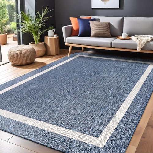 Luul Home Bordered Outdoor Rug 6x9 Washable Outside Carpet for Indoor Patio Porch Waterproof Easy Cleaning Non Shedding Area Rugs Blue 6 x 9 - Image 5