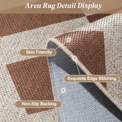 8×10 Easy Jute Rug Washable Rugs Low Pile Indoor Farmhouse Neutral Non Slip Rug Modern Carpet Door Mat for Backyard Bedroom Kitchen Porch Patio Brown - Image 5