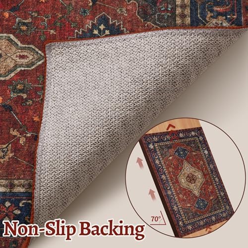 Tangsoo Oriental 3x5 Washable Area Rugs, Red Boho Non Slip Accent Rug - Image 5