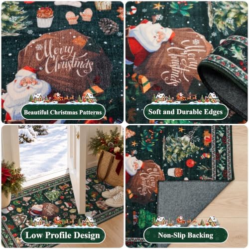 Christmas Kitchen Rug Set of 3: Non-Skid Washable Holiday Kitchen Floor Mat Soft Low Pile Throw Rugs and Runner for Entryway Bathroom Hallway Christmas Decor for Laundry (Christmas Green,2x3+2x4+2x5) - Image 4