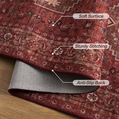 Tangsoo Red 3x8 Washable Runner Rug for Hallways, Boho Non Slip Runner Rug - Image 3