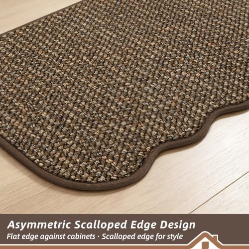 BEQHAUSE Kitchen Rugs Set of 2 Scalloped Edge, 17x30+17x48 in, Brown - Image 5
