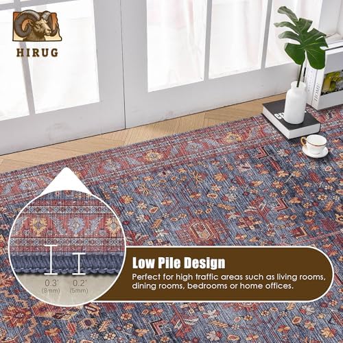 Washable Area Rug 6' x 9' Vintage Traditional Persian Mat - Foldable Distressed Non-Slip Machine Washable Carpet for Living Room Bedroom Kitchen Home Decor - Indigo and Crimson - Image 5
