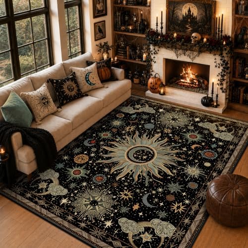 Vacuum-Friendly, 8x10 Washable Area Rug, Black Green Blue by meejou