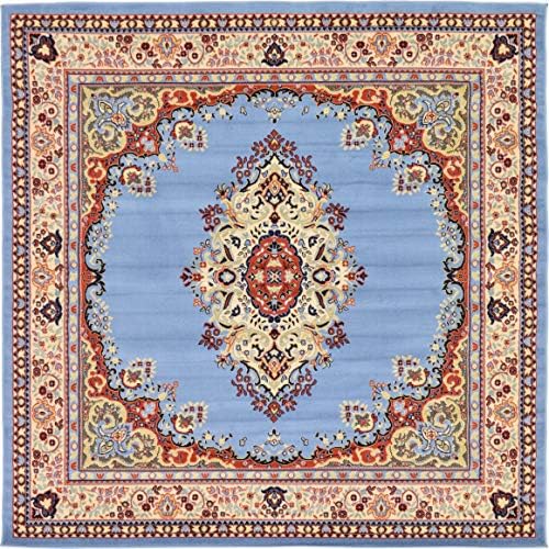 Unique Loom Reza Collection Traditional Persian Style Area Rug, 8' 0" x 8' 0", Light Blue/Ivory by UniqueLoom