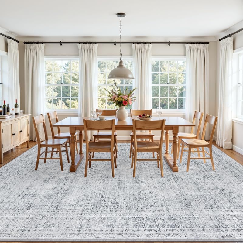 8x10 Area Rugs Living Room: Bedroom Neutral Washable Carpet Gray - Image 3