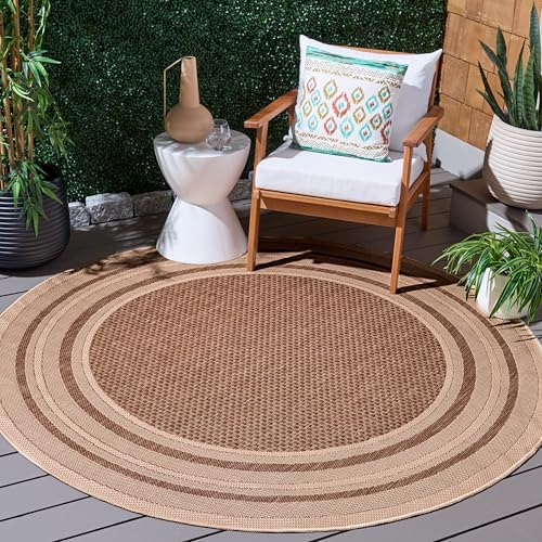 SAFAVIEH Courtyard Outdoor Round Rug 5'3", Dark Beige & Beige CY8475-39321 - Image 4