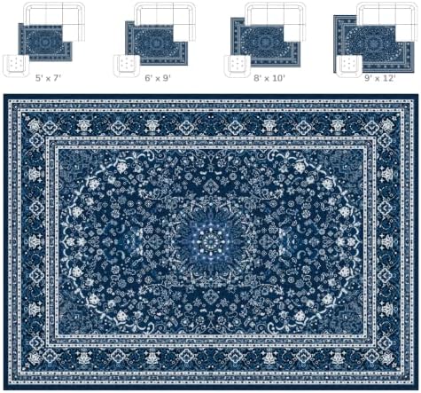 Lessymo Washable Area Rug 6x9 Living Room, Soft Bedroom Rugs Blue White - Image 2