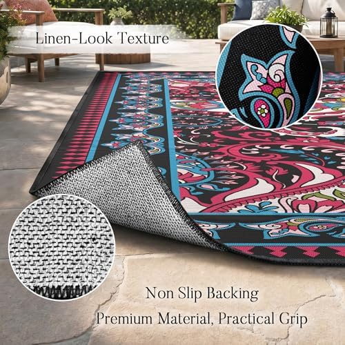 Arenarug Paisley Waterproof Outdoor Rug 8x10, UV Resistant, Magenta‌ - Image 4