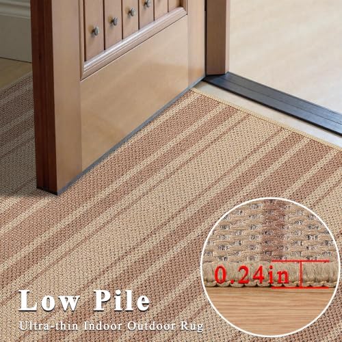 5x7 Striped Easy Jute Washable Outdoor Patio Rug for Living Room Indoor Outdoor Geometric Neutral Carpet for Backyard Patio Dining Room Office - Image 6