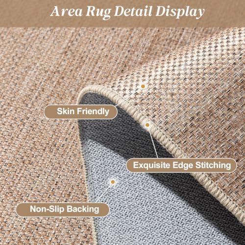 3×5 Easy Jute Rug Washable Rugs Low Pile Outdoor Indoor Farmhouse Neutral Non Slip Rug Modern Carpet Door Mat for Backyard Bedroom Kitchen Porch Patio Nature - Image 5