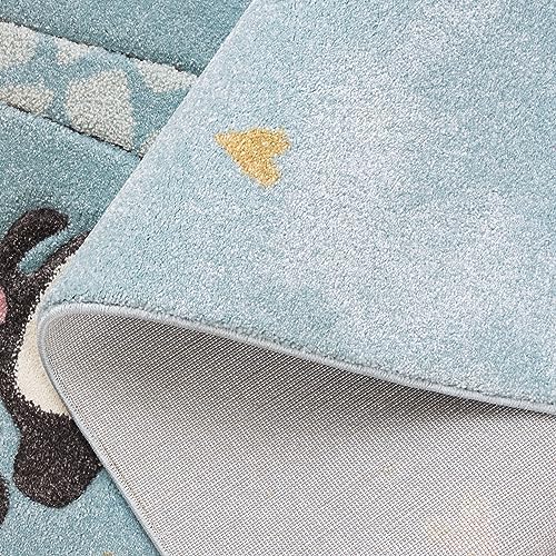 SAFAVIEH Carousel Kids Square Rug 5'3", Modern Blue CRK120K - Image 4