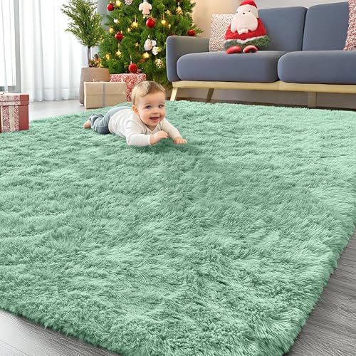 OLANLY 6x9 Machine Washable Large Area Rugs for Living Room, Bedroom, Soft Fluffy Shaggy Bedside Rug, Indoor Floor Carpet for Kids Girls and Boys, Dorms, Nursery, Home Decor Aesthetic, Mint Green by OLANLY