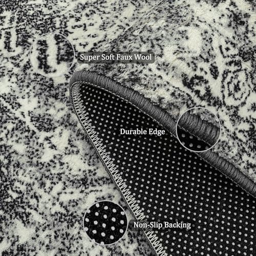 Morebes Boho Black 4x6 Rug for Living Room, Machine Washable Area Rug for Bedroom Non Slip, Medallion Vintage Stain-Resistant Soft Low Pile Indoor Carpet for Office Kitchen Entryway - Image 2