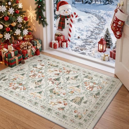 Christmas Area Rug 2x3, Washable Rugs for Entrance (2'x3', Grey) by Restydon