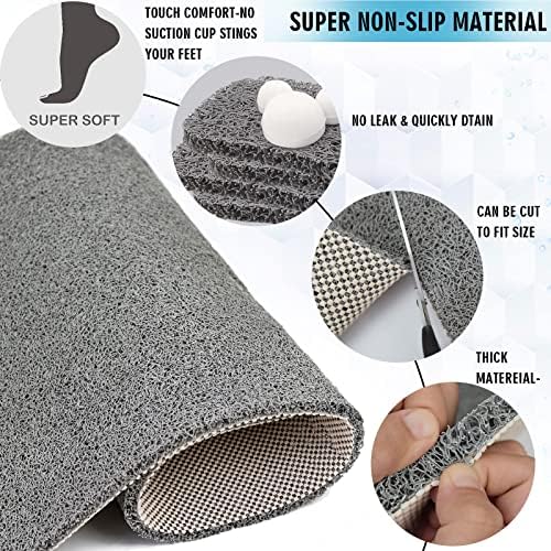 godehone Shower Mats Non Slip Without Suction Cups, PVC Loofah Bathroom Mats, Loofah Mats for Shower and Bathroom, Quick Drying, 23.6× 47.2 Inch, Grey - Image 3