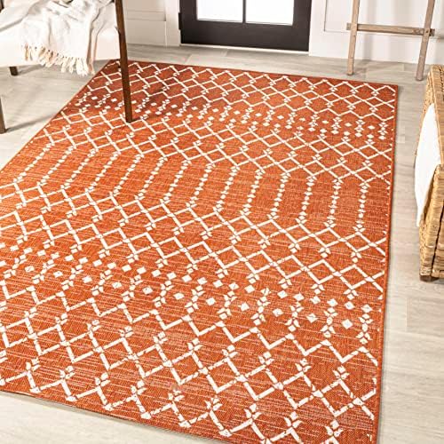 JONATHAN Y Moroccan Geometric Indoor Outdoor Area Rug 3X5 Orange/Cream, Ourika Textured Weave for Backyard, Patio, Porch, Easy-Cleaning, High Traffic, Pet-Friendly, Non-Shedding (SMB108P-3) - Image 4
