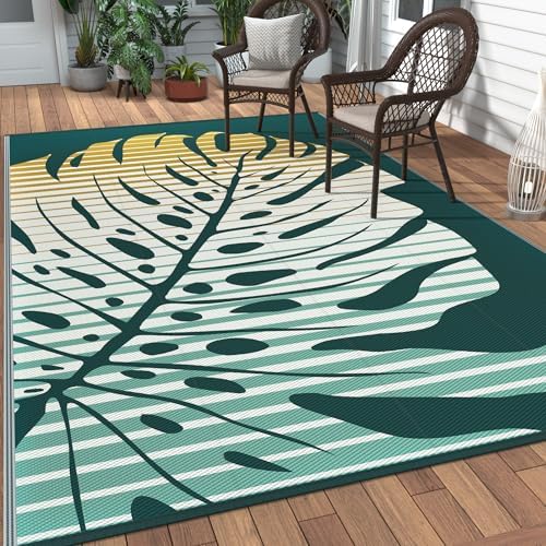 GENIMO Outdoor Rug, Waterproof Plastic Rugs for Patio, 6'x9' Yellow Green by GENIMO