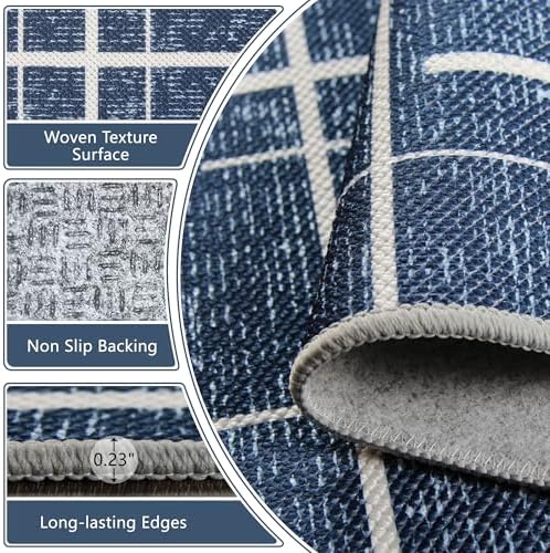 Blue 2x6 Runner Rug Non Slip, Modern Distressed Stripe Carpet Runners for Hallway 6ft, Low Pile Stain Resistant for Entryway Laundry, Washable & Easy to Clean Carpet - Image 5