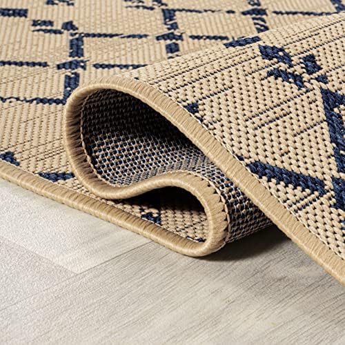 JONATHAN Y Moroccan Geometric Indoor Outdoor Round Area Rug 5 Ft Beige/Navy, Ourika Textured Weave for Backyard, Patio, Porch, Easy-Cleaning, High Traffic, Pet-Friendly, Non-Shedding (SMB108H-5R) - Image 5