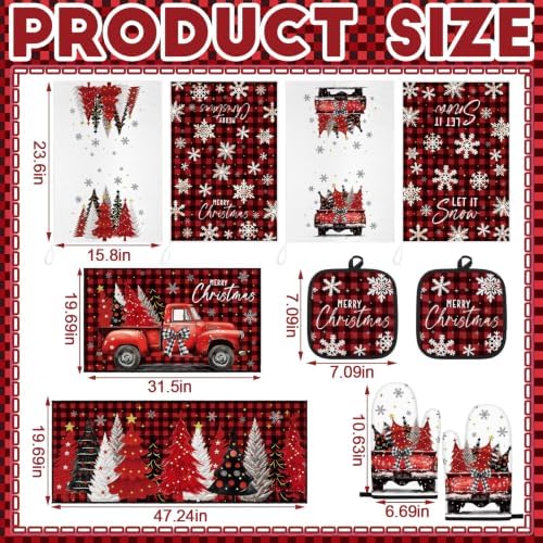 Fourluoo 10 Pcs Christmas Kitchen Decor Set Christmas Tree Kitchen Rugs - Image 3