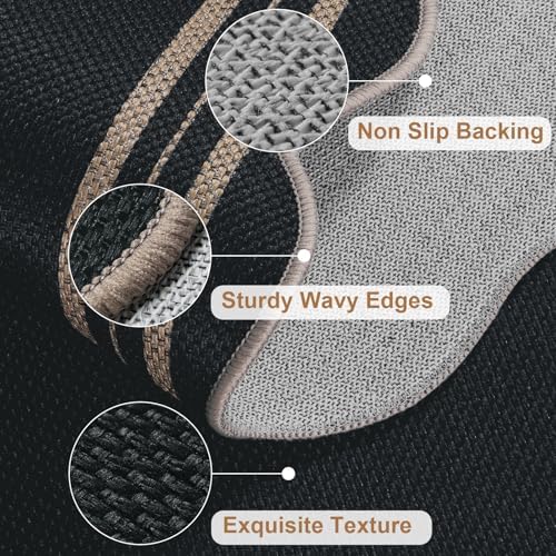 Scalloped Easy Jute 3x5 Front Door Mat, Washable Rugs for Entryway Black Outdoor Patio Rug, Farmhouse Neutral Non Slip Indoor Carpet for Porch Backyard - Image 5