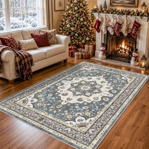 TOPRUUG Area Rugs 5x8: Washable Oriental Rug for Living Room Bedroom Blue by TOPRUUG
