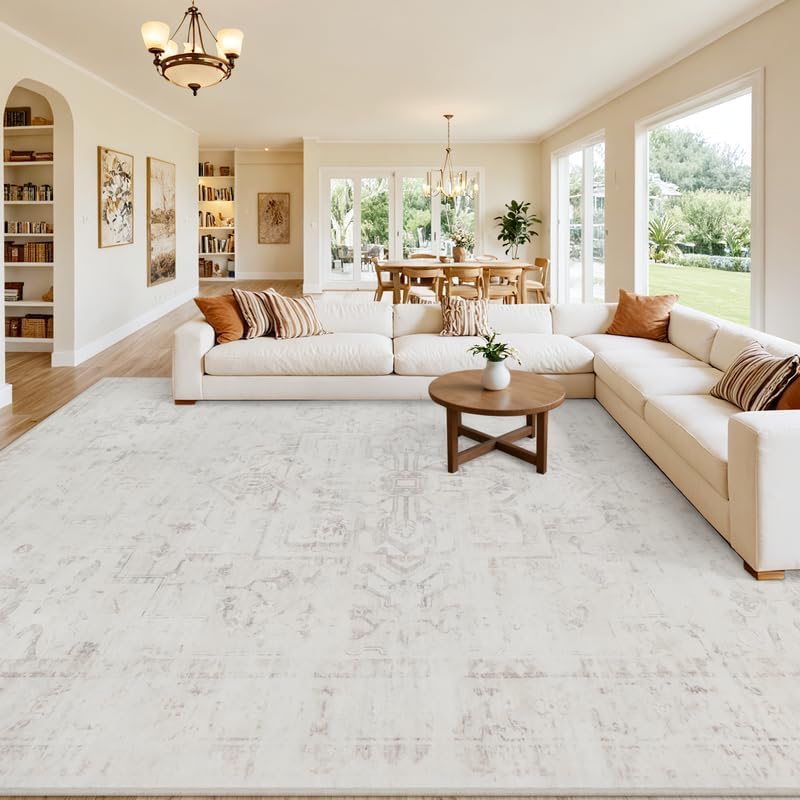 10x12 Area Rugs Living Room: Bedroom Washable Carpet Neutral Cream by Luxturiy