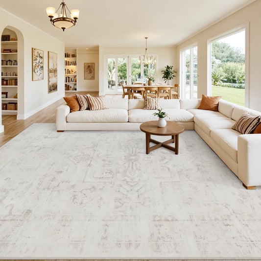 10x12 Area Rugs Living Room: Bedroom Washable Carpet Neutral Cream by Luxturiy