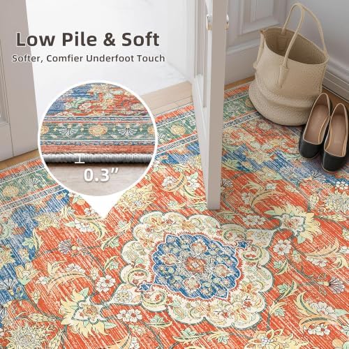 8x10 Area Rugs for Living Room, Boho Washable Non Slip Carpet, Retro Red - Image 5
