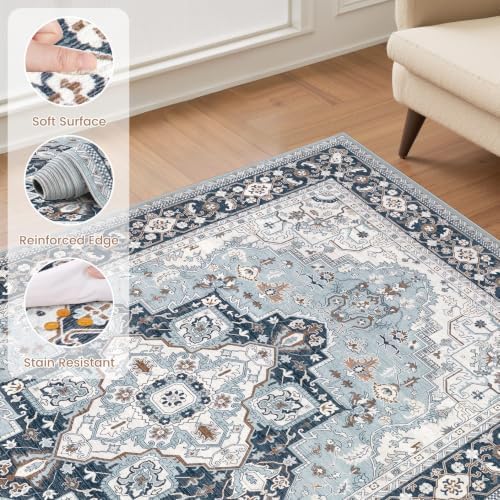 EIEIHOUSE Washable 8x10 Area Rugs for Living Room Antique Azure - Image 6