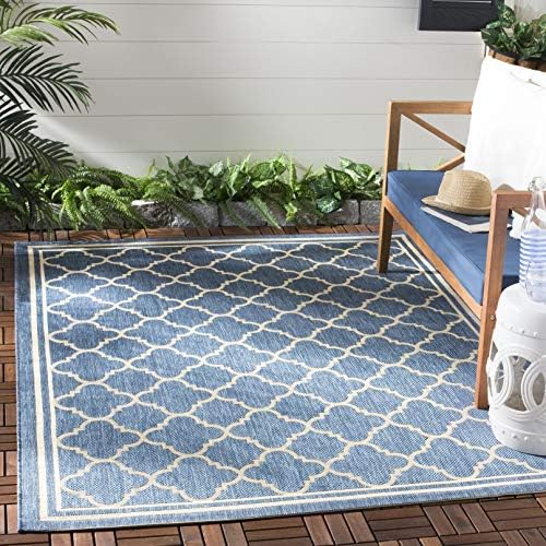 SAFAVIEH Washable Rug Outdoor Courtyard Collection - 5'3" Square, Blue & Beige, Non-Shedding & Easy Cleaning, Ideal for Patio, Backyard, Mudroom (CY6918-243) by Unknown