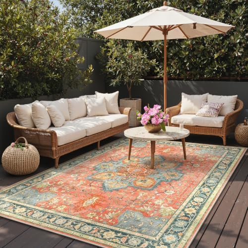 GENIMO Indoor Outdoor Rug, Washable for Patio and Deck, Coral Blue, 5x8 - Image 4