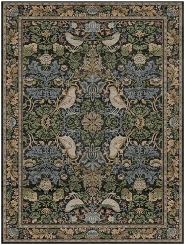 Washable Living Room Rug 6x8 - Green Floral Nature Rugs for Bedroom, Office, Dining Room Kitchen Table Rug for Under Table, Non-Slip Stain Resistant Low Pile Throw Carpet Indoor Door Mat - Image 7
