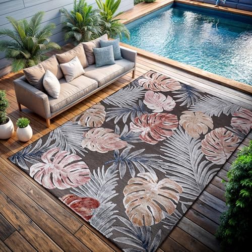 CAMILSON Indoor Outdoor Rug, Brown 7’10”x10’ Leaf Tropical Botanical Area Rugs for Indoor and Outdoor patios, Easy-Cleaning Non-Shedding Living Room, Garden and Kitchen Washable Outside Carpet (8x10) by CAMILSONIndoorOutdoorAreaRugs