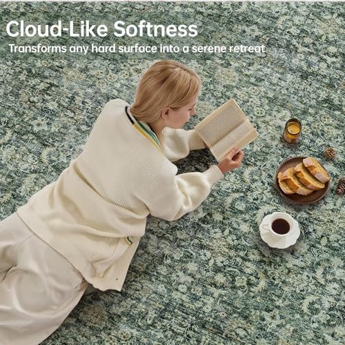 Sasttie Round Rug 8ft, Ultra-Soft Washable Rug for Living Room, Dark Green - Image 3