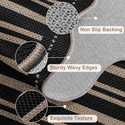 Striped Easy Jute Front Door Mat, 2.6x4 Washable Entryway Rug Non Slip Small Kitchen Rug, Farmhouse Low Pile Floor Scalloped Rugs for Bathroom Porch Doorway - Image 4