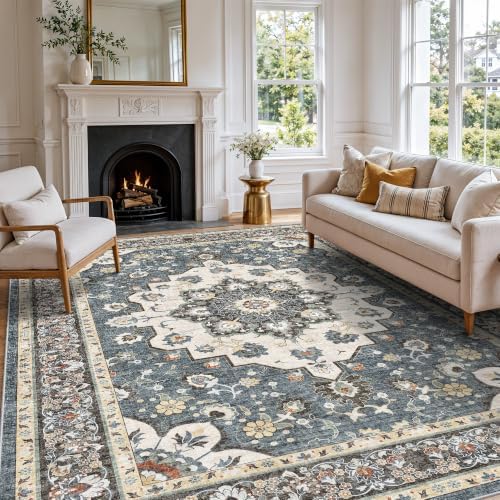 Blue 10x14 Area Rug: Large Rugs for Living Room Soft Stain Resistant Carpet - Image 2