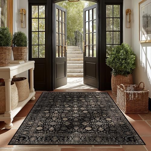 Ruaruarug Washable Area Rug 5×7 for Living Room, Ultra Soft, Black Gold - Image 4