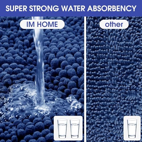 ACCUMTEK Striped Denim Blue Toilet Bathroom Rug Mat 24" x 20" Contour Rug Ultra Soft, Non Slip Chenille Bath Rugs, Absorbent Plush Shaggy Bath Mats for Bathroom, Bedroom, Kitchen, Shower, Tub - Image 5
