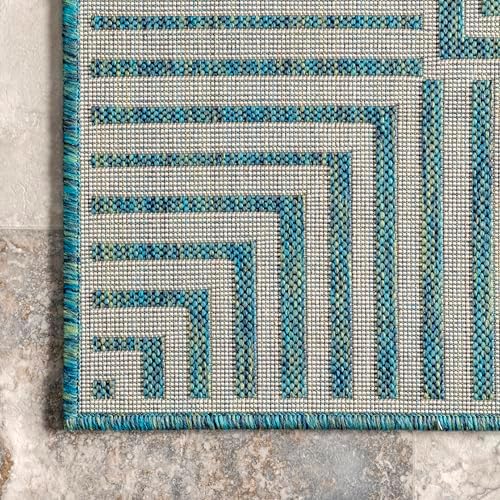 nuLOOM Asha Teal Bordered Power Loomed Indoor/Outdoor Area Rug, 4' x 6' - Image 4