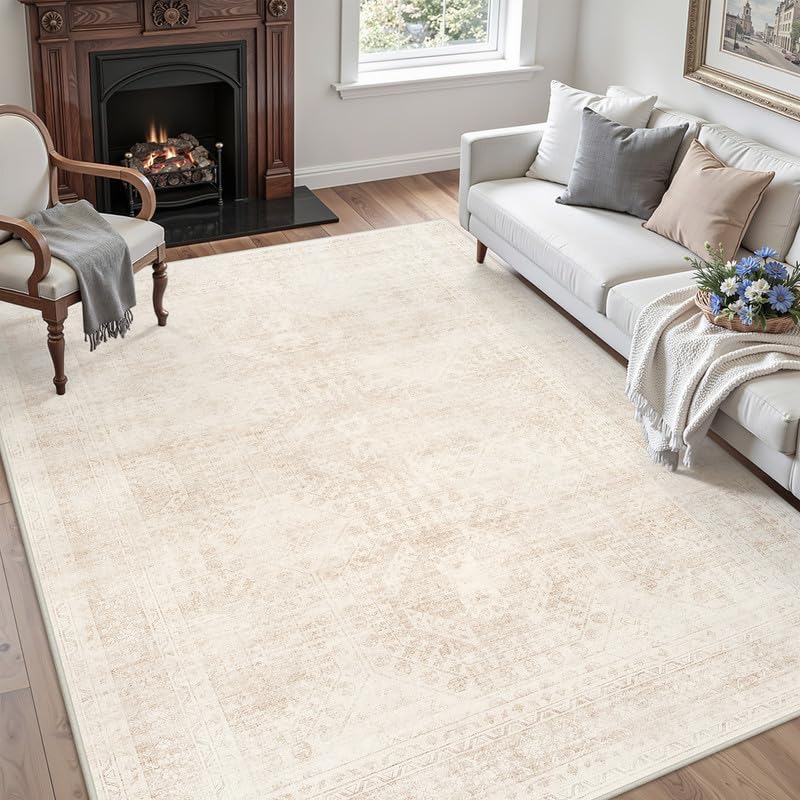 3x5 Area Rugs Living Room: Bedroom Neutral Washable Carpet Beige - Image 3