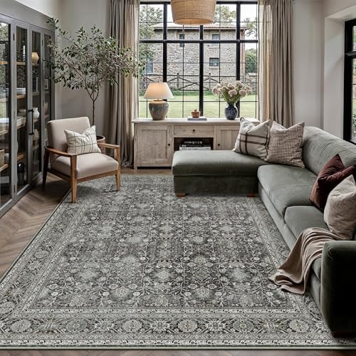 PureCozy Black Area Rug 8x10 Vintage Traditional Distressed by PureCozy