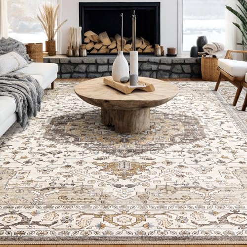 12x18 Area Rugs for Living Room - Large Carpet Ultra Thin Soft Washable Oriental Vintage Floral Distressed Big Indoor Carpets for Bedroom Nursery Dorm Home Decor Aesthetic - Camel/Beige - Image 2