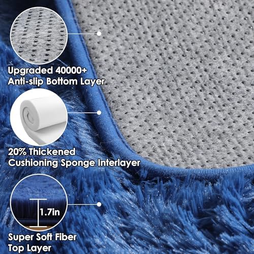 ONASAR Navy Blue Area Rugs for Living Room Bedroom, 5x8 Fluffy Bedside Rug, Soft Plush Fuzzy Shaggy Indoor Floor Carpets for Nursery Kids Boys Girls Men Teen Playroom Home Decor Aesthetic - Image 3