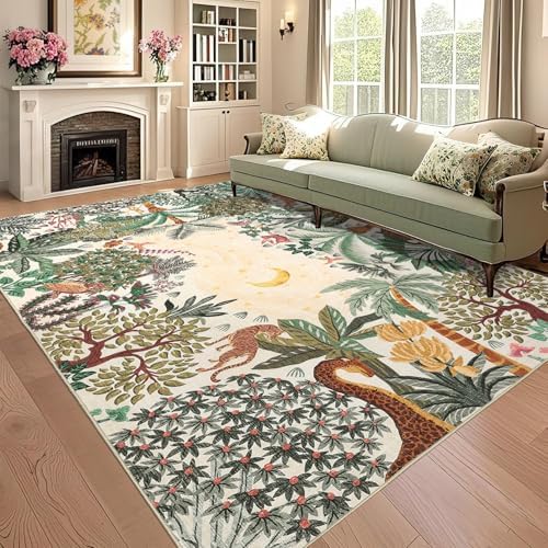 GarveeHome 6x9 Area Rug Jungle Beige Washable Rugs for Living Room Bedroom, Soft Low Pile Non Slip Accent Floor Mat Animal Print Tiger Throw Rug Indoor Carpet Dining Room Playroom by GarveeHome